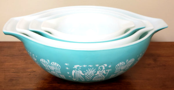 Pyrex Amish Butterprint Turquoise Cinderella Mixing Bowl Set of 4
