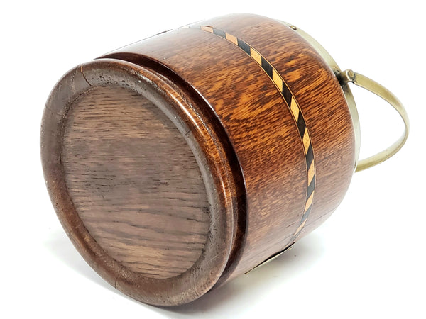 Tiger Oak Biscuit Barrel w/ Inlaid Band & Porcelain Insert