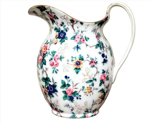Antique English Crown Ducal Ware Chintz Pitcher & Wash Basin Set Ascot Pattern 1920's