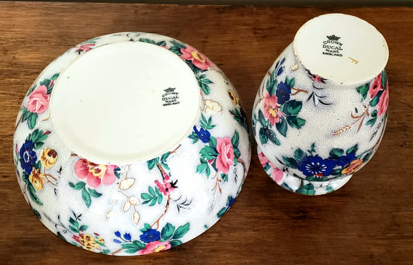 Crown Ducal English Sponge Bowl No Lid & Tooth Brush Holder "Ascot" Chintz England