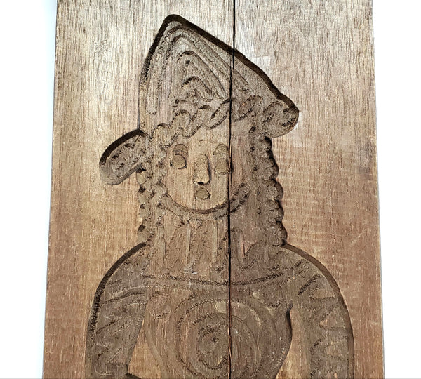Large Vintage 31" Belgian Hand Carved Wood Dutch Woman Speculaas Cookie Mold Display