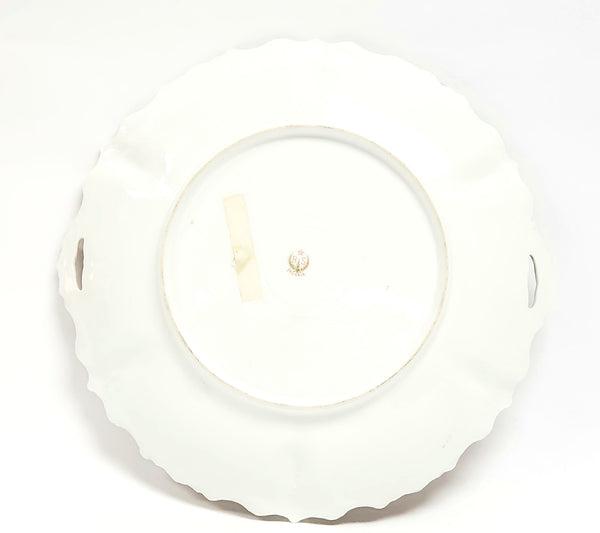 RS Prussia Scalloped Serving Dish w/ Pink Roses w/ Green Swag, Germany c. 1904-1918