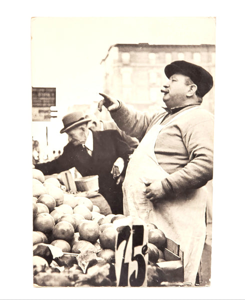 Mid Century Erika Stone Black & White Photograph, "Fruit Peddler on Orchard Street New York City c. 1950's