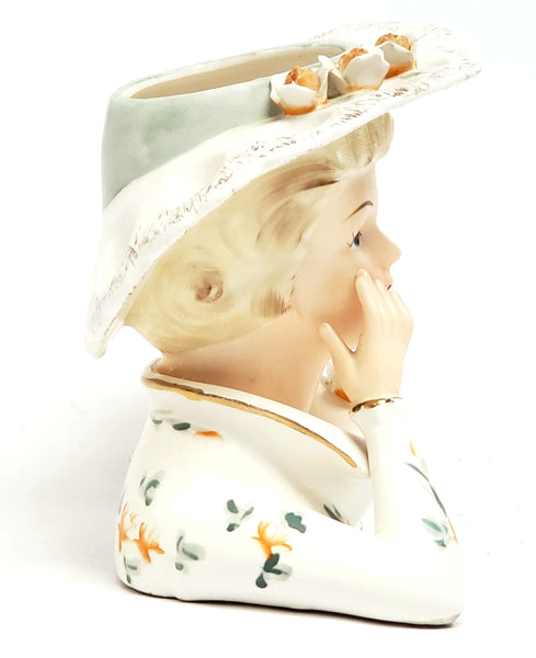 Lefton Ceramic Lady Head Vase w/ Original Foil Sticker 3140B ~ 1950 - 1960's