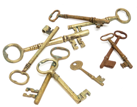 Antique Skeleton Keys, Collection of 9 Assorted Sizes and Styles