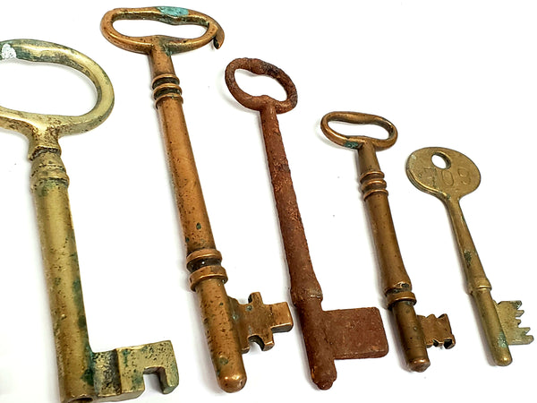 Antique Skeleton Keys, Collection of 9 Assorted Sizes and Styles