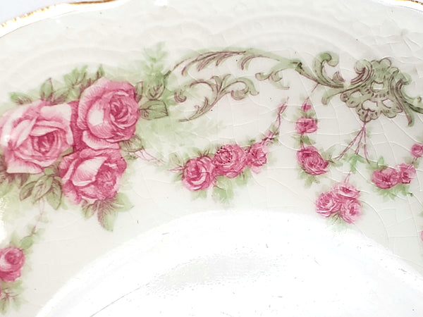 Antique Round Side Dishes, Set of 6, Pink Rose Clusters by Johnson Brothers England ~ 1891-1920
