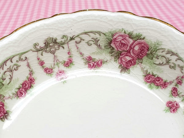 Antique Round Side Dishes, Set of 6, Pink Rose Clusters by Johnson Brothers England ~ 1891-1920