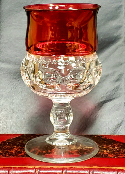 King's Crown Thumbprint Ruby Red Top Flashed Wine Goblets by US Glass-Tiffin