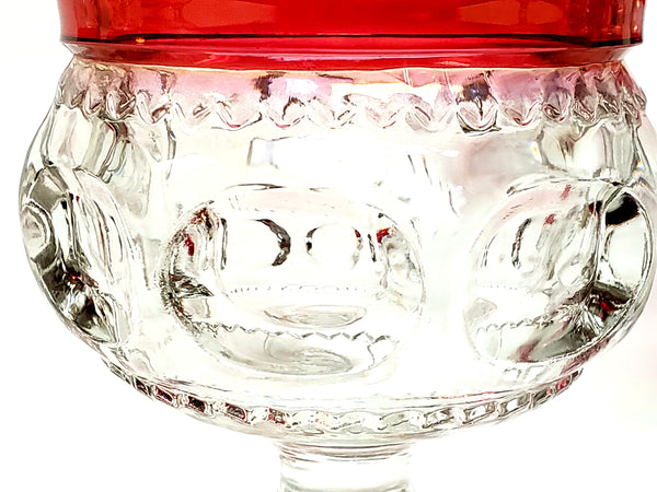 King's Crown Thumbprint Cranberry Flashed Glass Water Goblets - Set of 8