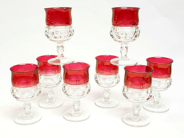King's Crown Thumbprint Ruby-Stained Wine Glass Goblets by US Glass-Tiffin