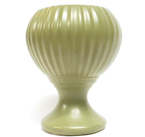McCoy Floraline Ribbed Olive Green Pedestal Vase # 407 Mid-20th Century