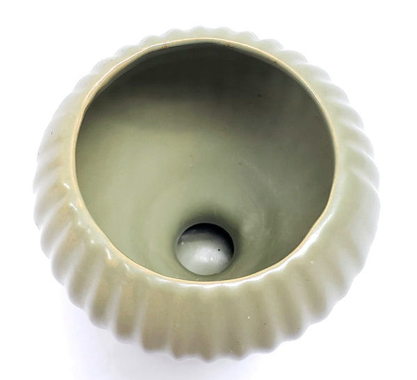 McCoy Floraline Ribbed Olive Green Pedestal Vase # 407 Mid-20th Century