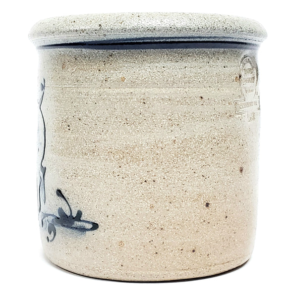 Salt Glazed Stoneware Crock, Cobalt Blue Pig Pattern by Rowe Pottery Works 1989