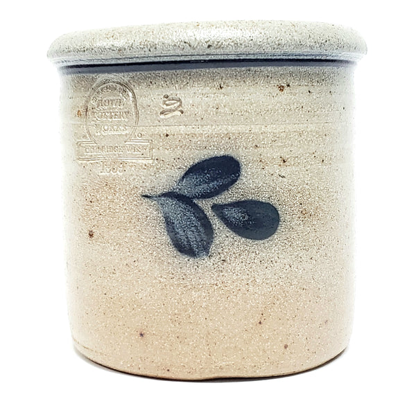 Salt Glazed Stoneware Crock, Cobalt Blue Pig Pattern by Rowe Pottery Works 1989
