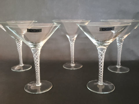 Toscany Martini Glasses - Hand Blown "Air Twist Stem" - Set of 6 - Made in Romania