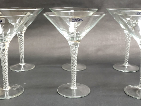 Toscany Martini Glasses - Hand Blown "Air Twist Stem" - Set of 6 - Made in Romania