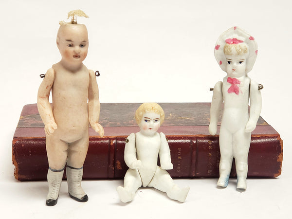 Miniature German Jointed Bisque Dolls with Mold Numbers - Collection of 3