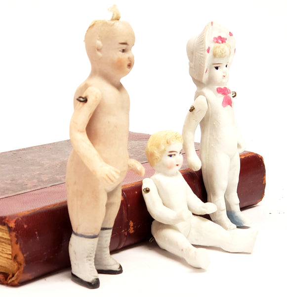 Miniature German Jointed Bisque Dolls with Mold Numbers - Collection of 3