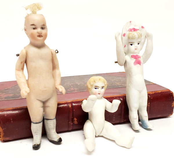 Miniature German Jointed Bisque Dolls with Mold Numbers - Collection of 3