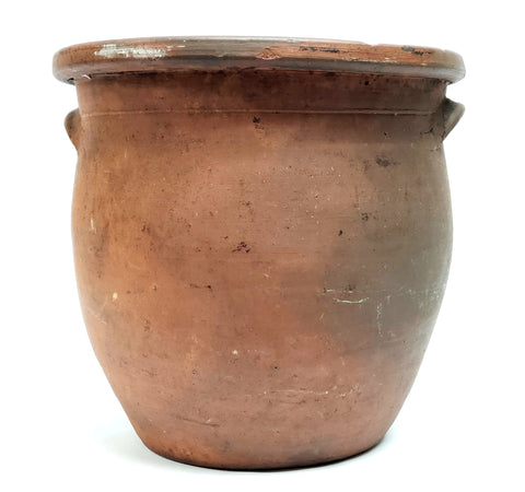 arge Antique Redware Pottery Crock with Double Handles