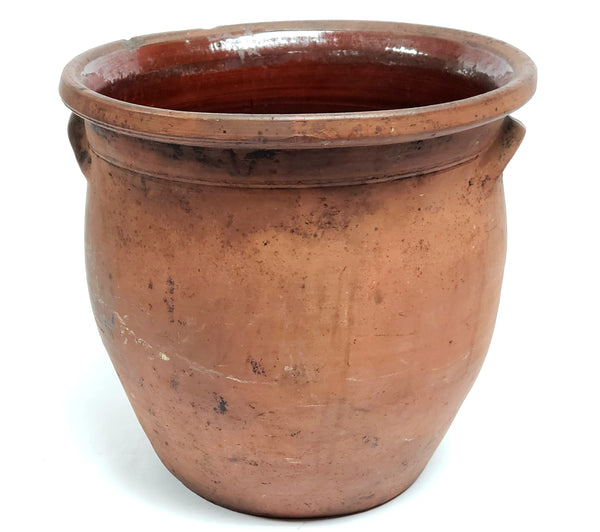 Large Antique Redware Pottery Crock with Double Handles