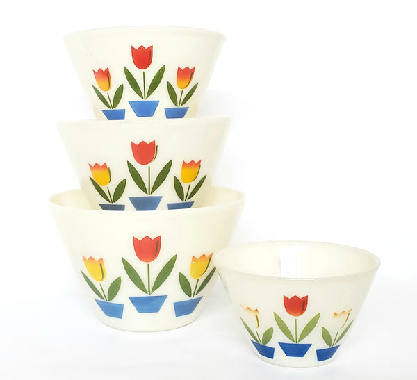 Fire King Tulip Deep Mixing Bowl Set of 4 by Anchor Hocking ~1950's