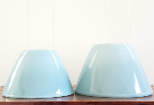 Fire King Turquoise Blue Deep Mixing Bowls Set of 2 by Anchor Hocking