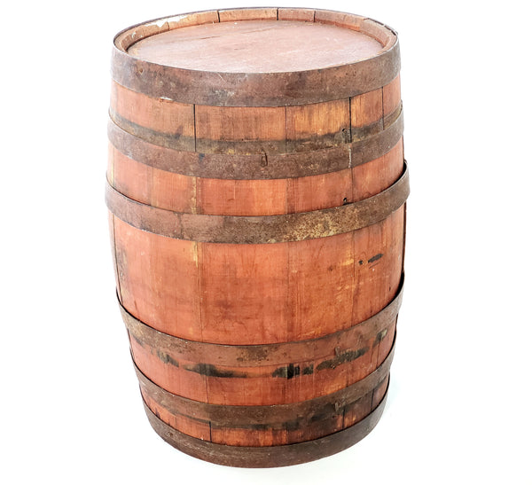Antique Wooden Keg - Iron Banded Rundlet, Powder Keg, Barrel w/ Original Red Paint