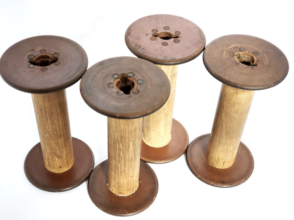 Antique Wooden Textile Spools - Collection of 4 - Crafting or Repurpose Project