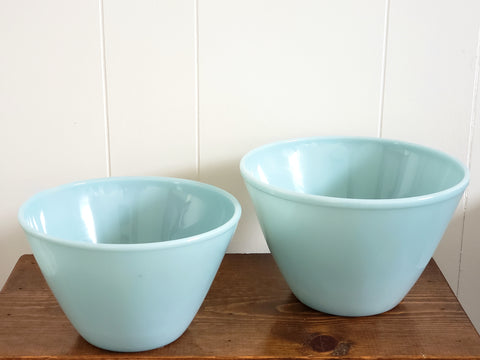Fire King Turquoise Blue Deep Mixing Bowls Set of 2 by Anchor Hocking
