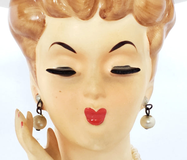 Mid-Century Lady Head Vase - Planter in Green Labeled Lee Wards Japan