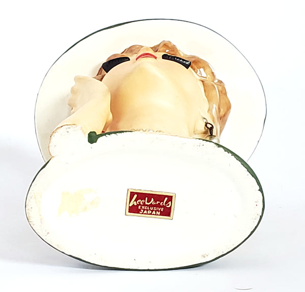 Mid-Century Lady Head Vase - Planter in Green Labeled Lee Wards Japan