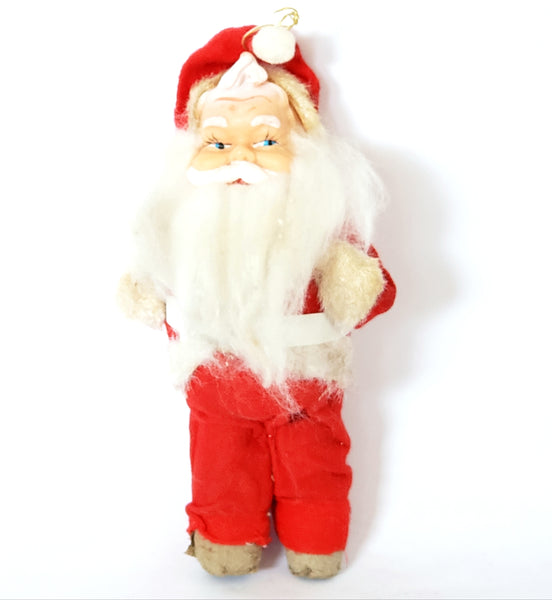 Vintage 7 inch Stuffed Santa Ornament with Rubber Face ~ 1950's - 1960's