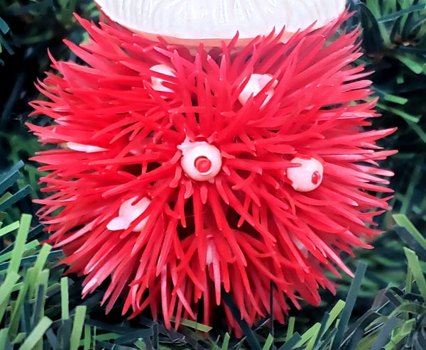 Mid Century Plastic Santa Head Tree Ornament with Porcupine Ball Body - 4 inch