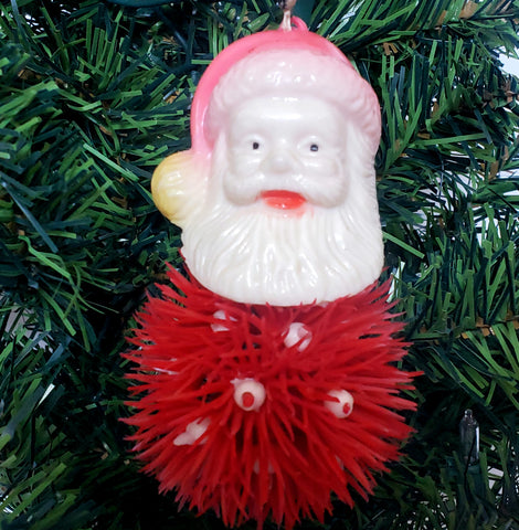 Plastic Santa Head Tree Ornament with Porcupine Ball Body - 4" ~ Mid Century