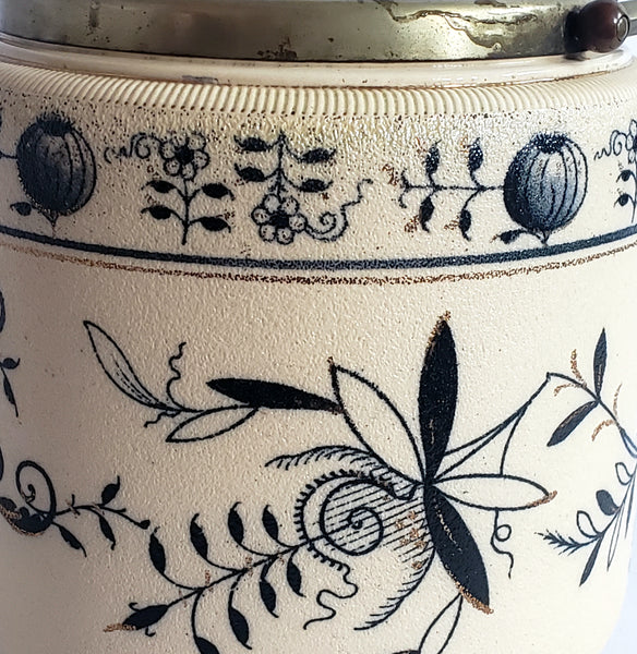 Antique English Biscuit Barrel Blue Floral on Ivory c. 1800's