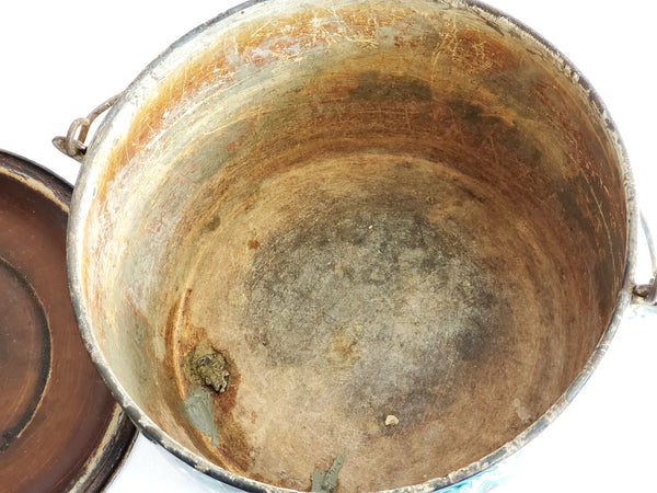 Rare Larger Antique Chrysolite Graniteware Kettle w/ Lid Teal & White Swirl c. Late 1800's