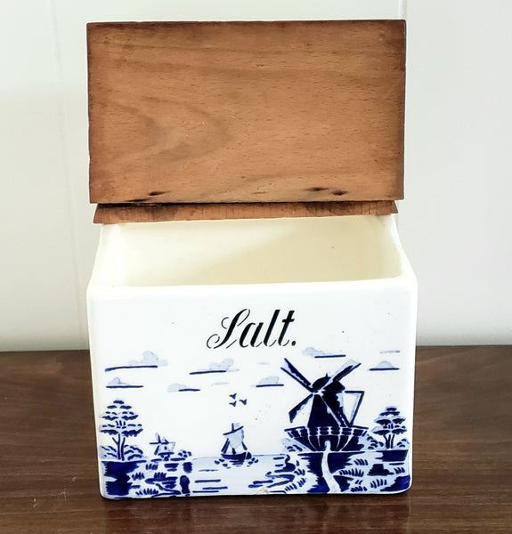 Vintage Cobalt Blue and White Salt Box, Windmill & Sailboat - Germany
