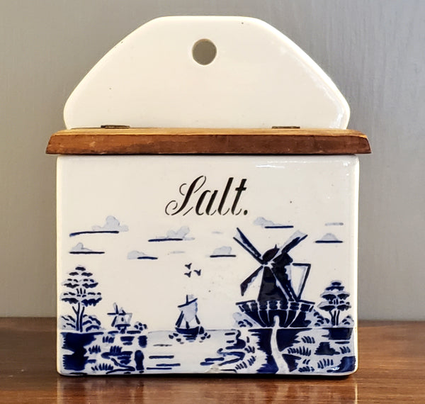 Vintage Cobalt Blue and White Salt Box, Windmill & Sailboat - Germany