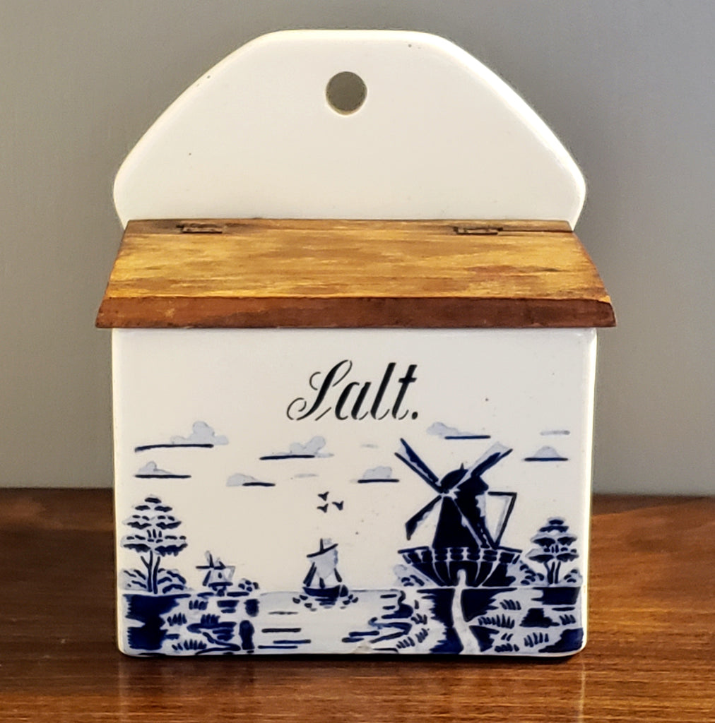 Vintage Cobalt Blue and White Salt Box, Windmill & Sailboat - Germany