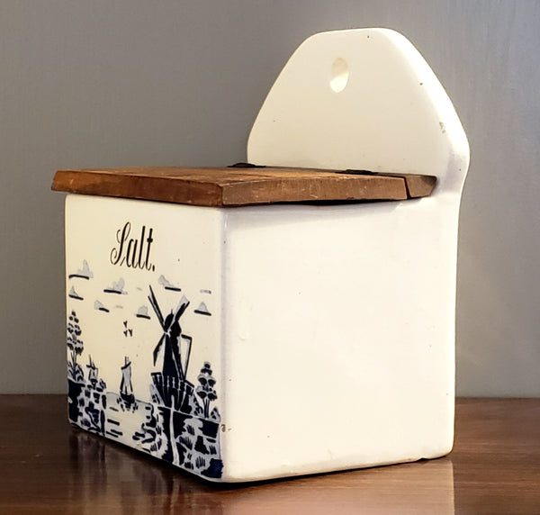 Vintage Cobalt Blue and White Salt Box, Windmill & Sailboat - Germany