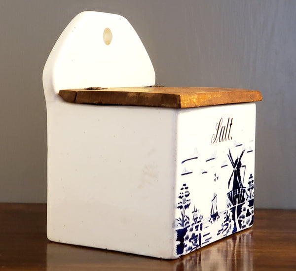Vintage Cobalt Blue and White Salt Box, Windmill & Sailboat - Germany