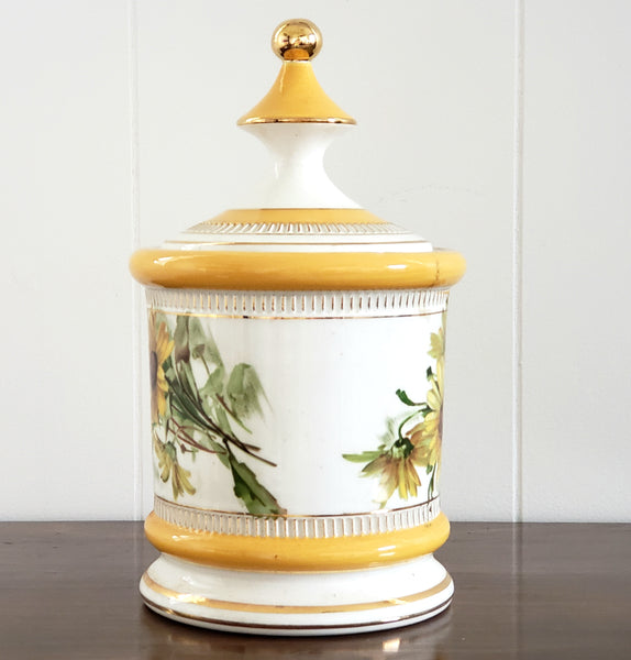 Italian White Porcelain Lidded Jar with Yellow Daisies by Florentine
