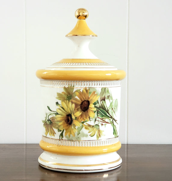Italian White Porcelain Lidded Jar with Yellow Daisies by Florentine