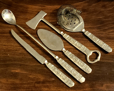 Mid-Century 5 Piece Brass Thailand Barware Tool Set