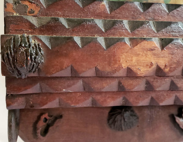 Tramp Art Hand Crafted-Carved Wooden Wall Box Comb Holder - Depression Era