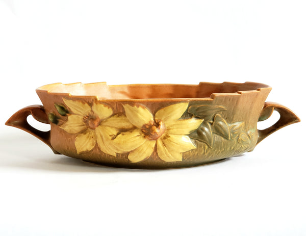 Roseville Clematis Open Oval Double Handled Console Bowl 458-10 - c. 1944
