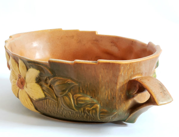 Roseville Clematis Open Oval Double Handled Console Bowl 458-10 - c. 1944