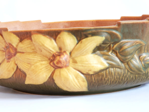 Roseville Clematis Open Oval Double Handled Console Bowl 458-10 - c. 1944